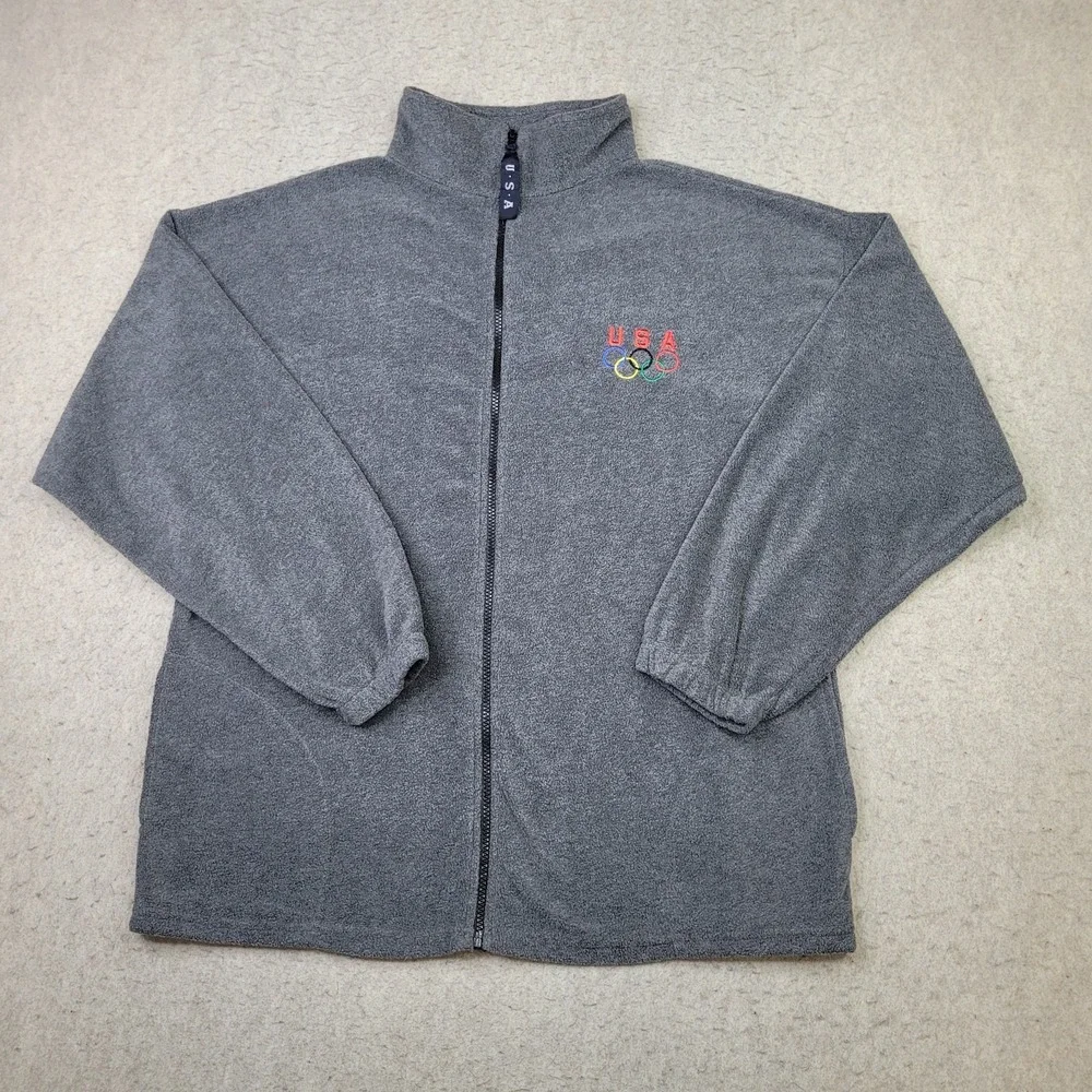 Team USA Olympics Jacket Full Zip Mens XL Gray Fleece Mock Neck Made‎ in USA
